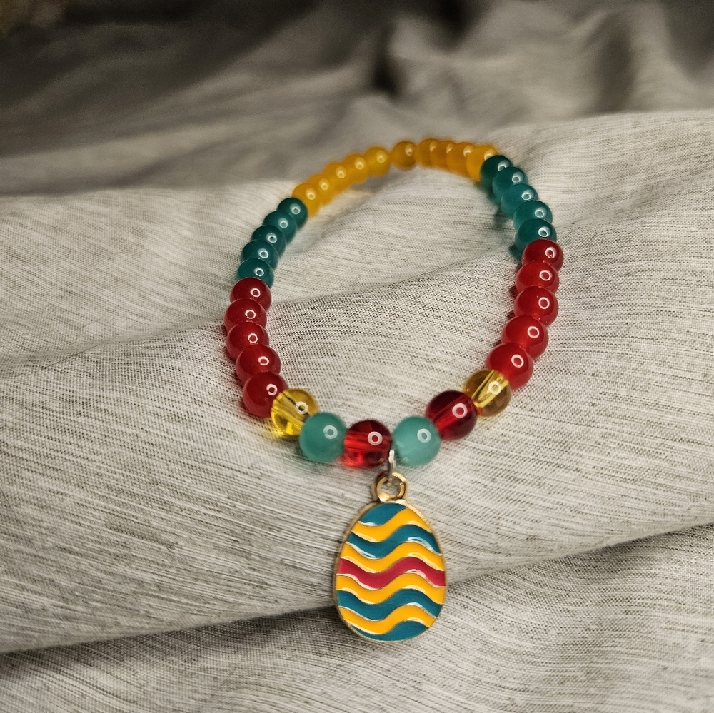Easter Egg Charm Elastic Glass Bead Bracelet